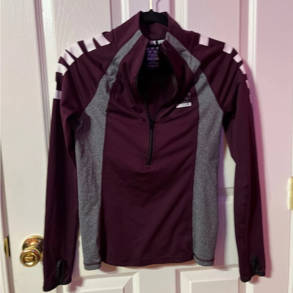 Women's Maroon and Gray Quarter-Zip Top